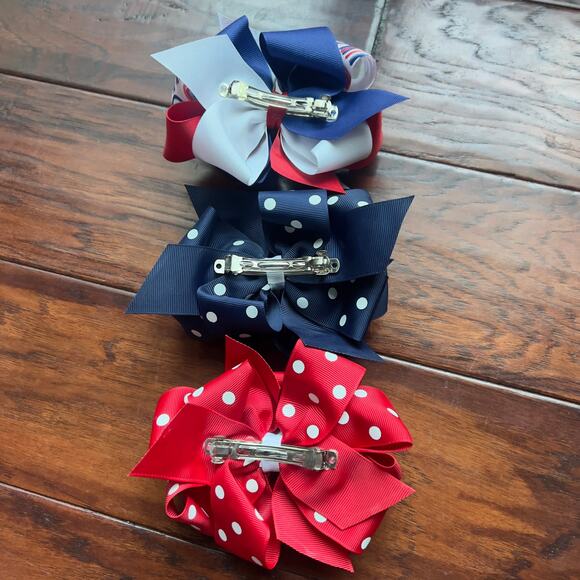 BuggaBooBows Double Stack Octopus Style 6" Patriotic Bundle Polka Dots Rainbows - Picture 3 of 5